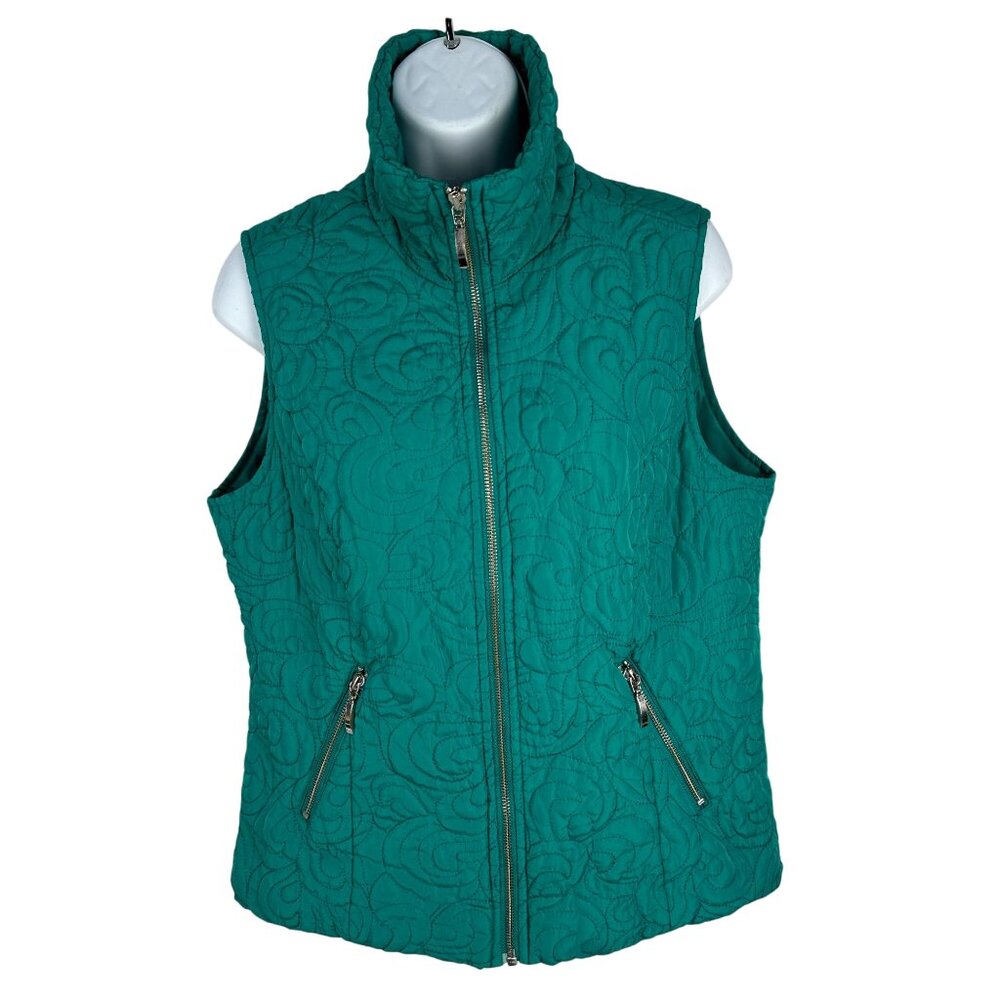 Christopher & Banks Quilted Green Vest With Zippered Pockets Size S